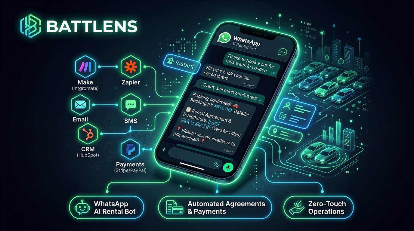 Car rental business automation and AI chatbot development by Battlens - WhatsApp AI rental bot